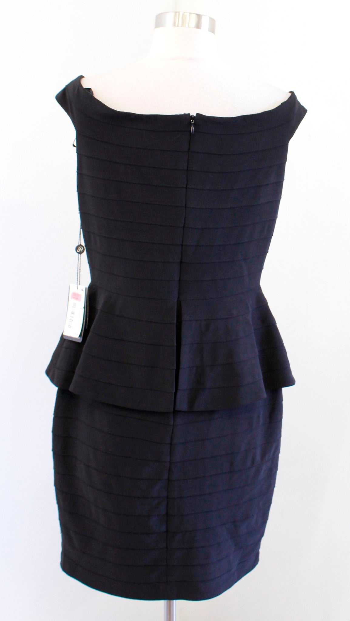 NWT Adrianna Papell Black Banded Off the Shoulder Peplum Dress Cocktail Party 6