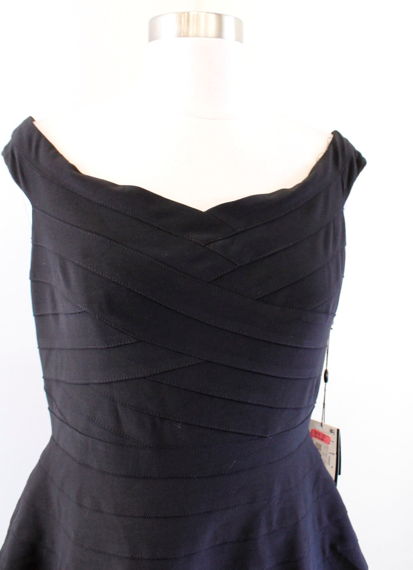 NWT Adrianna Papell Black Banded Off the Shoulder Peplum Dress Cocktail Party 6