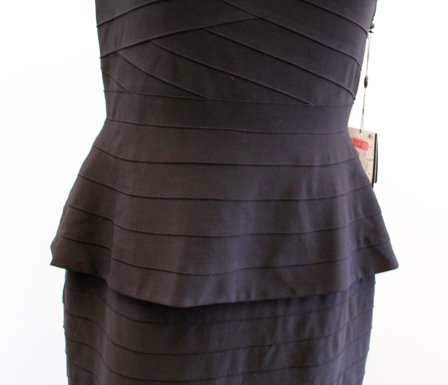 NWT Adrianna Papell Black Banded Off the Shoulder Peplum Dress Cocktail Party 6