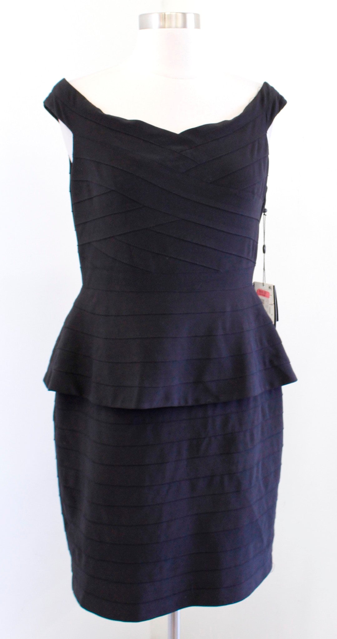 NWT Adrianna Papell Black Banded Off the Shoulder Peplum Dress Cocktail Party 6