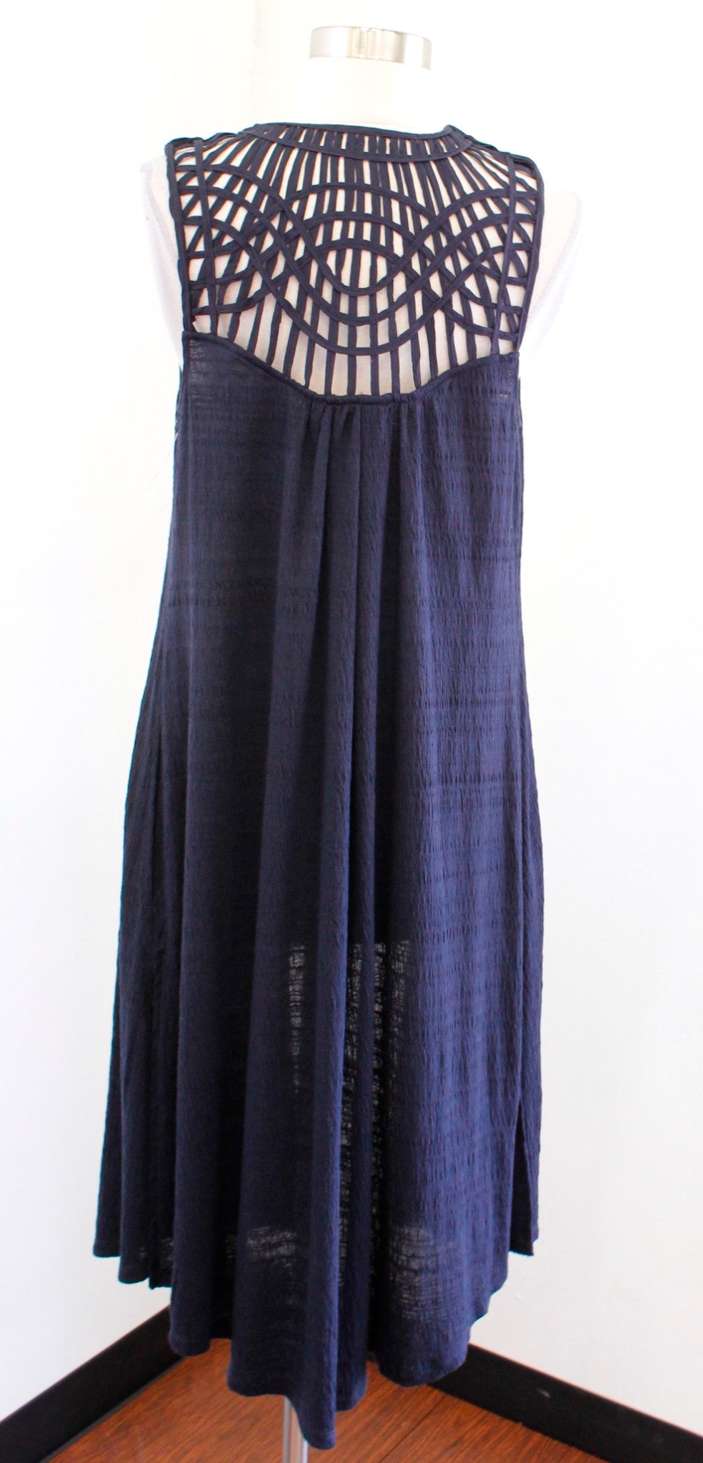 NWT Saturday Sunday Anthropologie Navy Blue Crochet Macrame Duster Vest Size XS