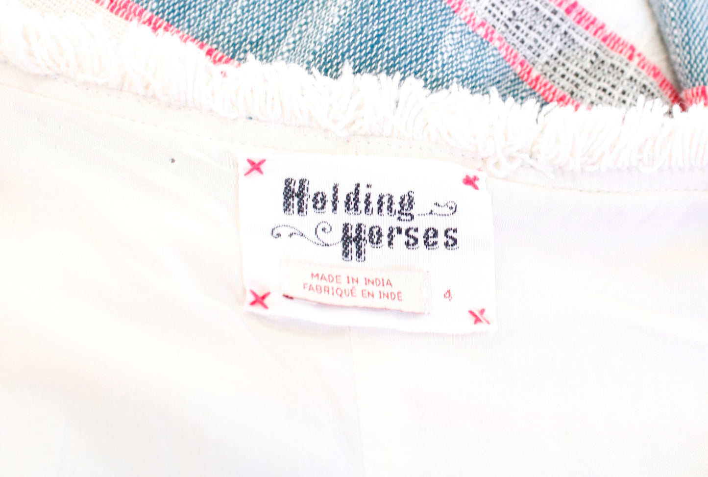 Holding Horses Anthropologie Striped Tweed Fringe Shift Dress Size 4 Red Blue