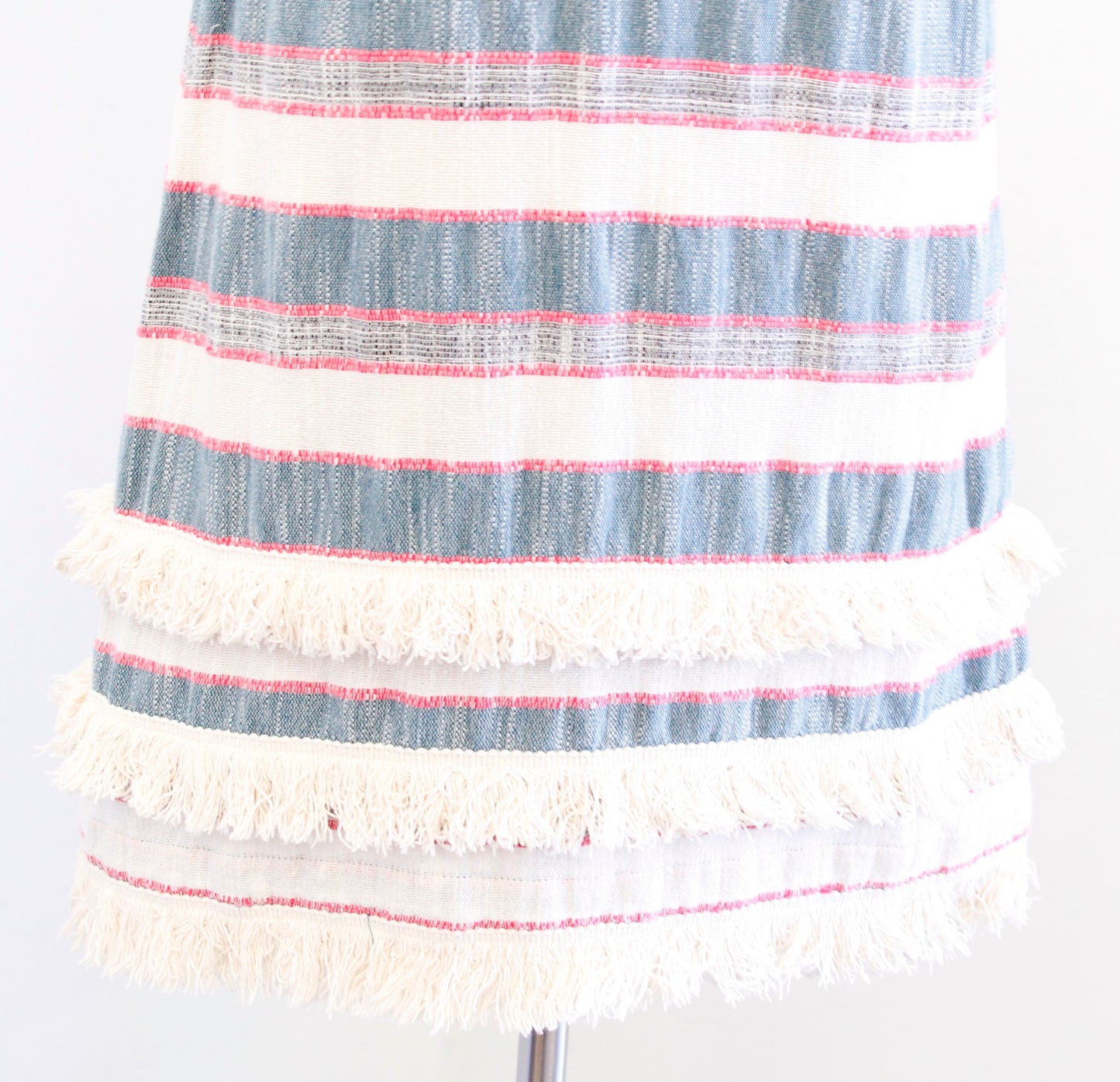 Holding Horses Anthropologie Striped Tweed Fringe Shift Dress Size 4 Red Blue