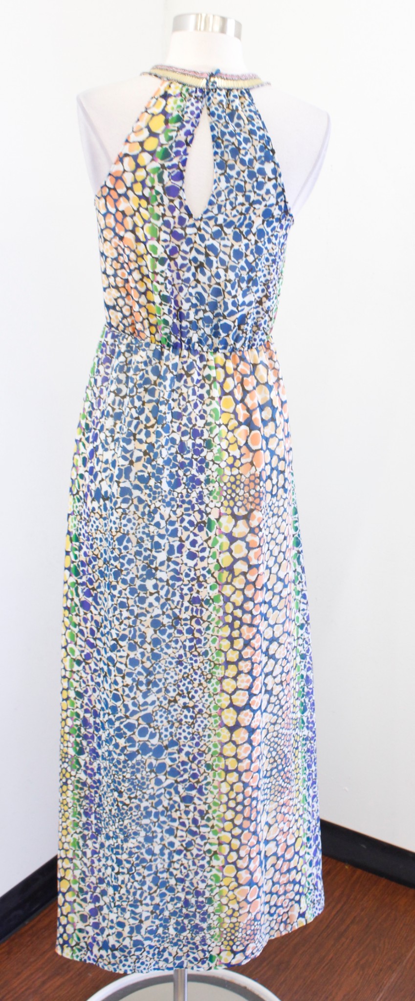 HD in Paris Anthropologie Mayacamas Beaded Halter Maxi Dress Size 0 Printed Boho