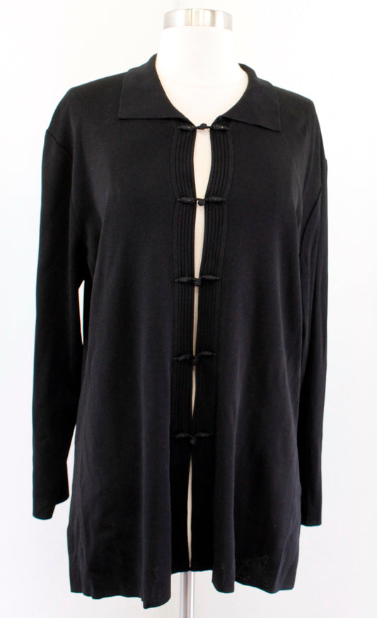 Exclusively Misook Solid Black Knit Toggle Clasp Cardigan / Jacket Size L