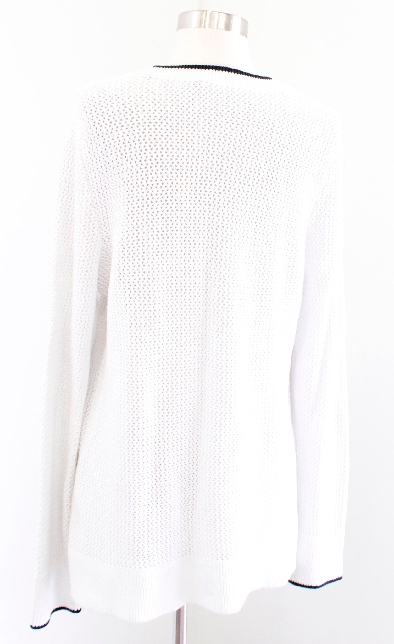 Rag and Bone Jean White Black Sheer Open Knit V Neck Pullover Sweater Size L