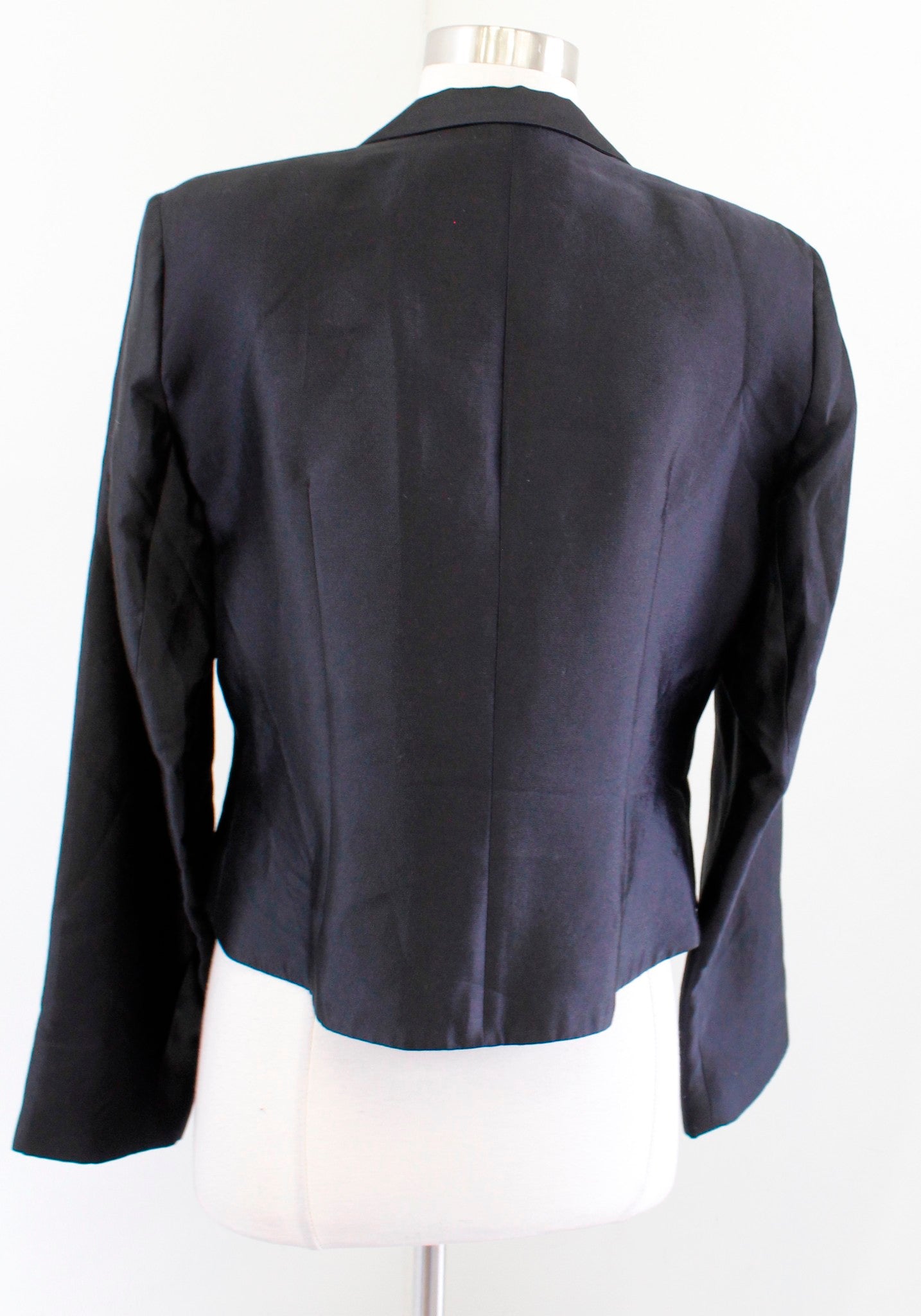 Peter Cohen Womens Black Single Button Cropped Blazer Jacket Size M Silk