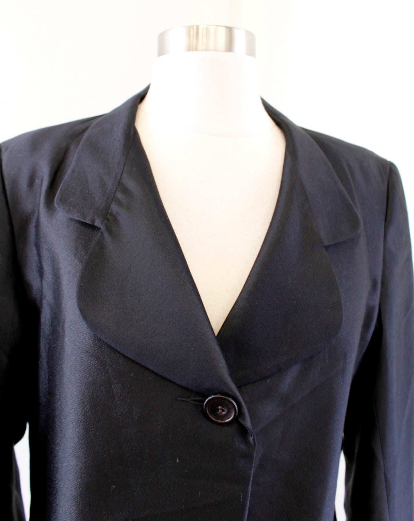 Peter Cohen Womens Black Single Button Cropped Blazer Jacket Size M Silk