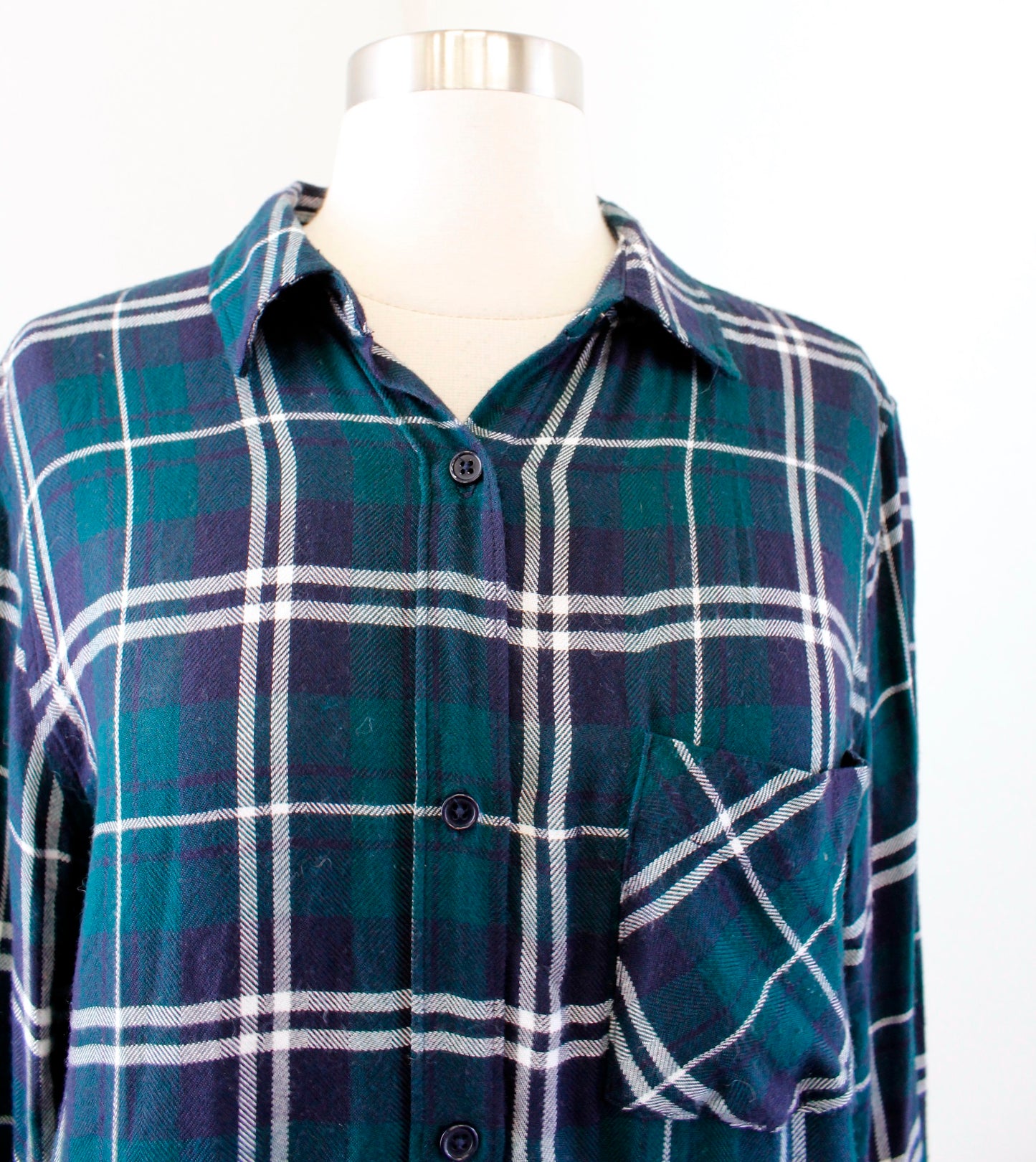 RAILS Bianca Green Navy Blue Plaid Button Front Shift Shirt Dress Size S