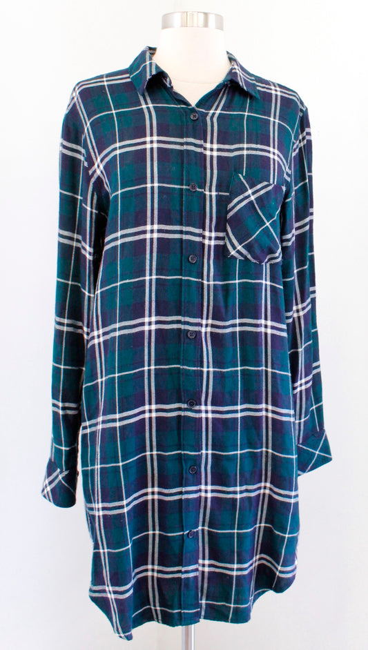 RAILS Bianca Green Navy Blue Plaid Button Front Shift Shirt Dress Size S