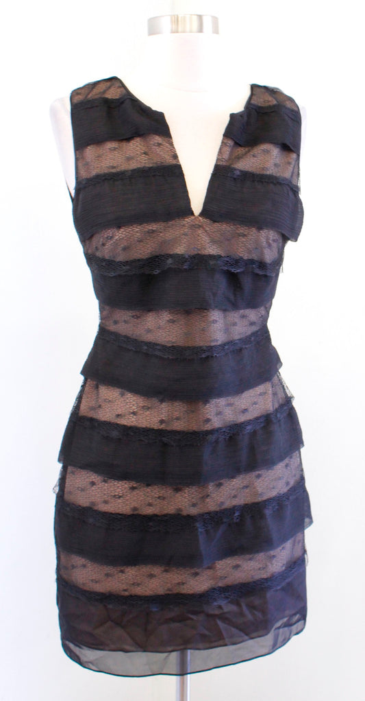 BCBG Max Azria Fionna Black Ruffle Tiered Lace Illusion Cocktail Party Dress 2