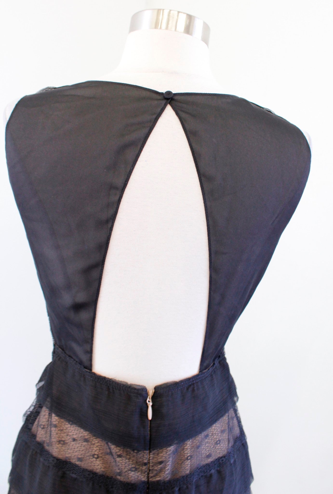 BCBG Max Azria Fionna Black Ruffle Tiered Lace Illusion Cocktail Party Dress 2