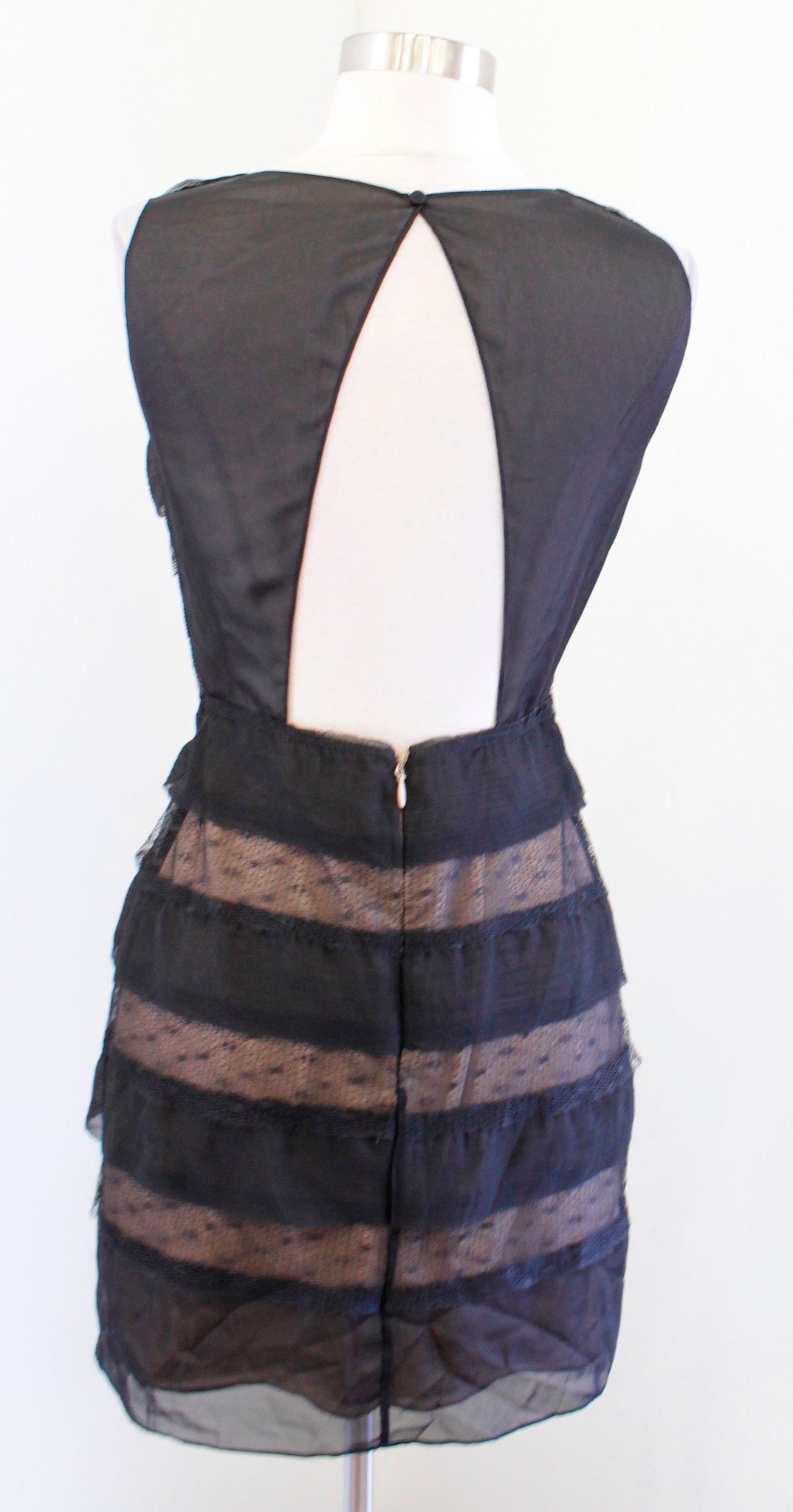 BCBG Max Azria Fionna Black Ruffle Tiered Lace Illusion Cocktail Party Dress 2