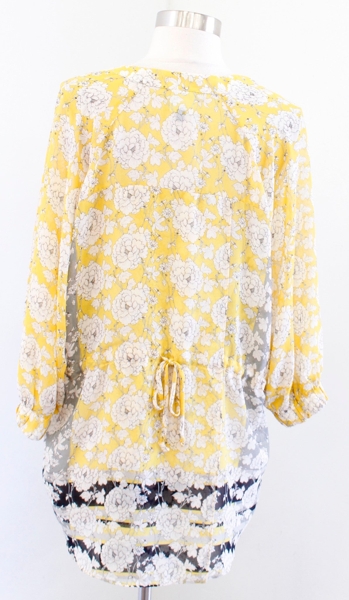 CAbi Amelia Yellow Floral Print Gathered Top Blouse Size XS Style 5173