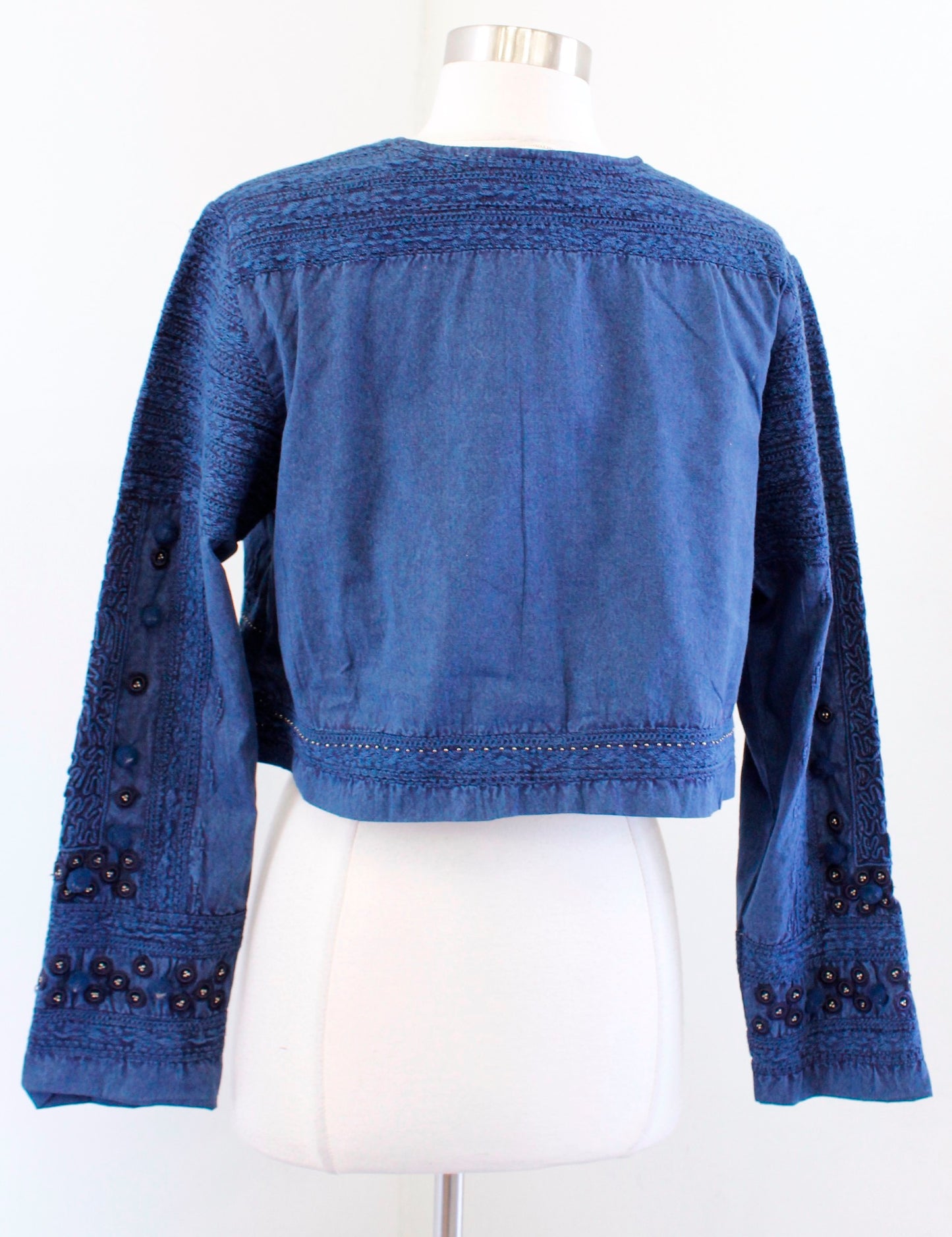 NWT Soft Surroundings Theodora Indigo Blue Embroidered Beaded Bolero Jacket Sz S