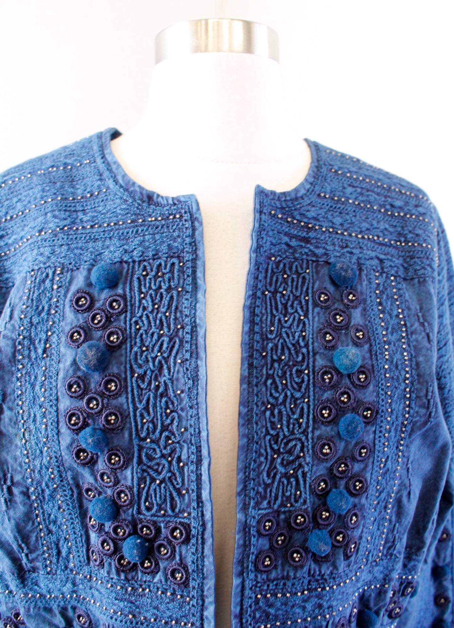 NWT Soft Surroundings Theodora Indigo Blue Embroidered Beaded Bolero Jacket Sz S