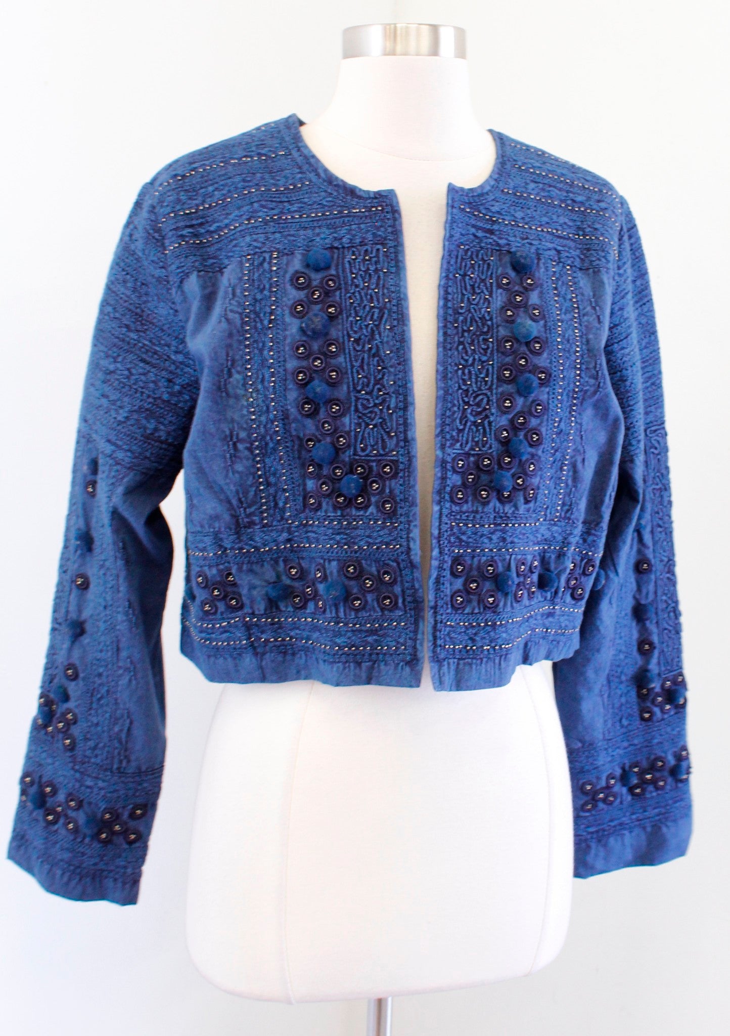 NWT Soft Surroundings Theodora Indigo Blue Embroidered Beaded Bolero Jacket Sz S