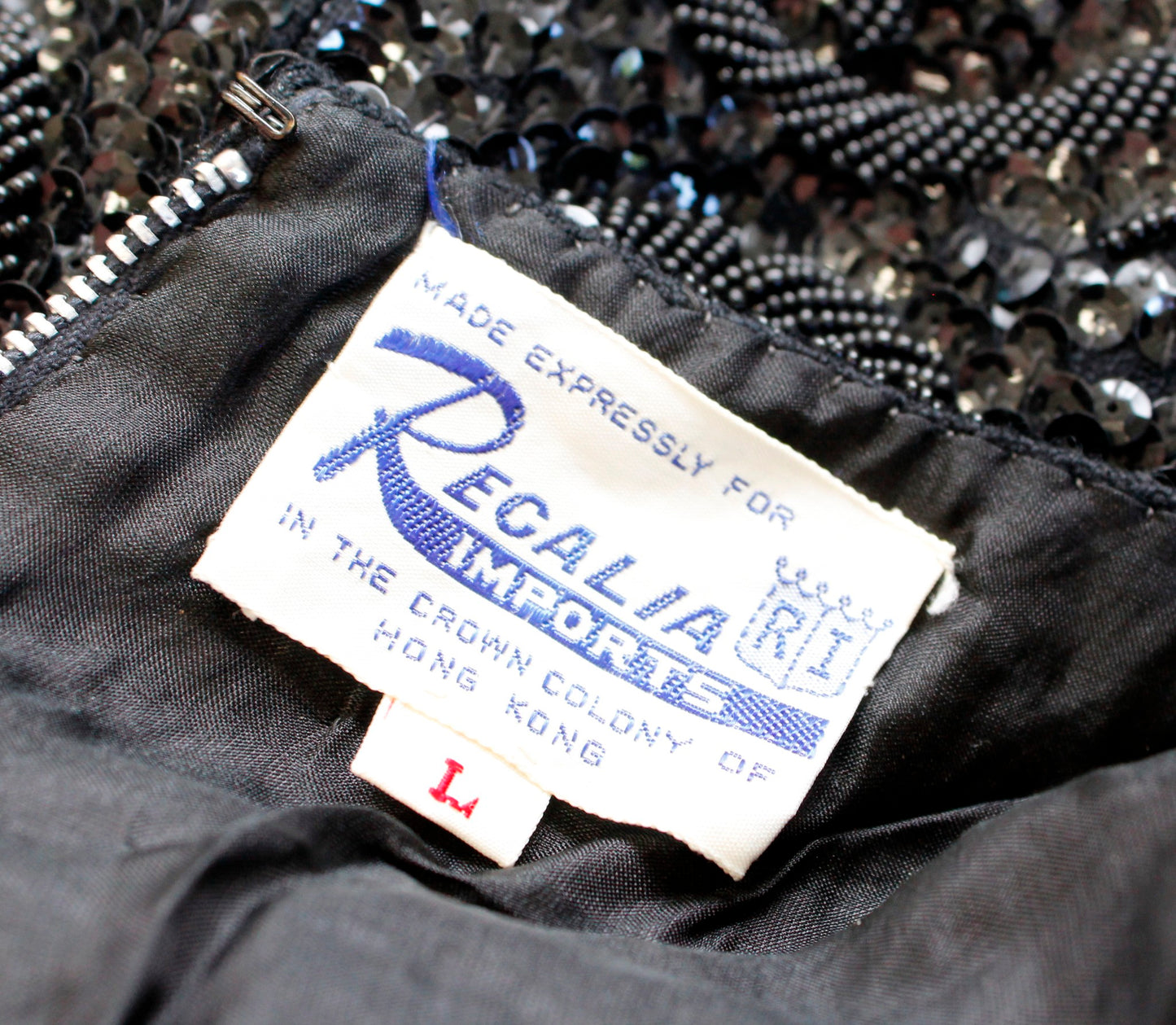 Vtg Regalia Imports Black Swirl Floral Sequin Beaded Evening Top Blouse Size L