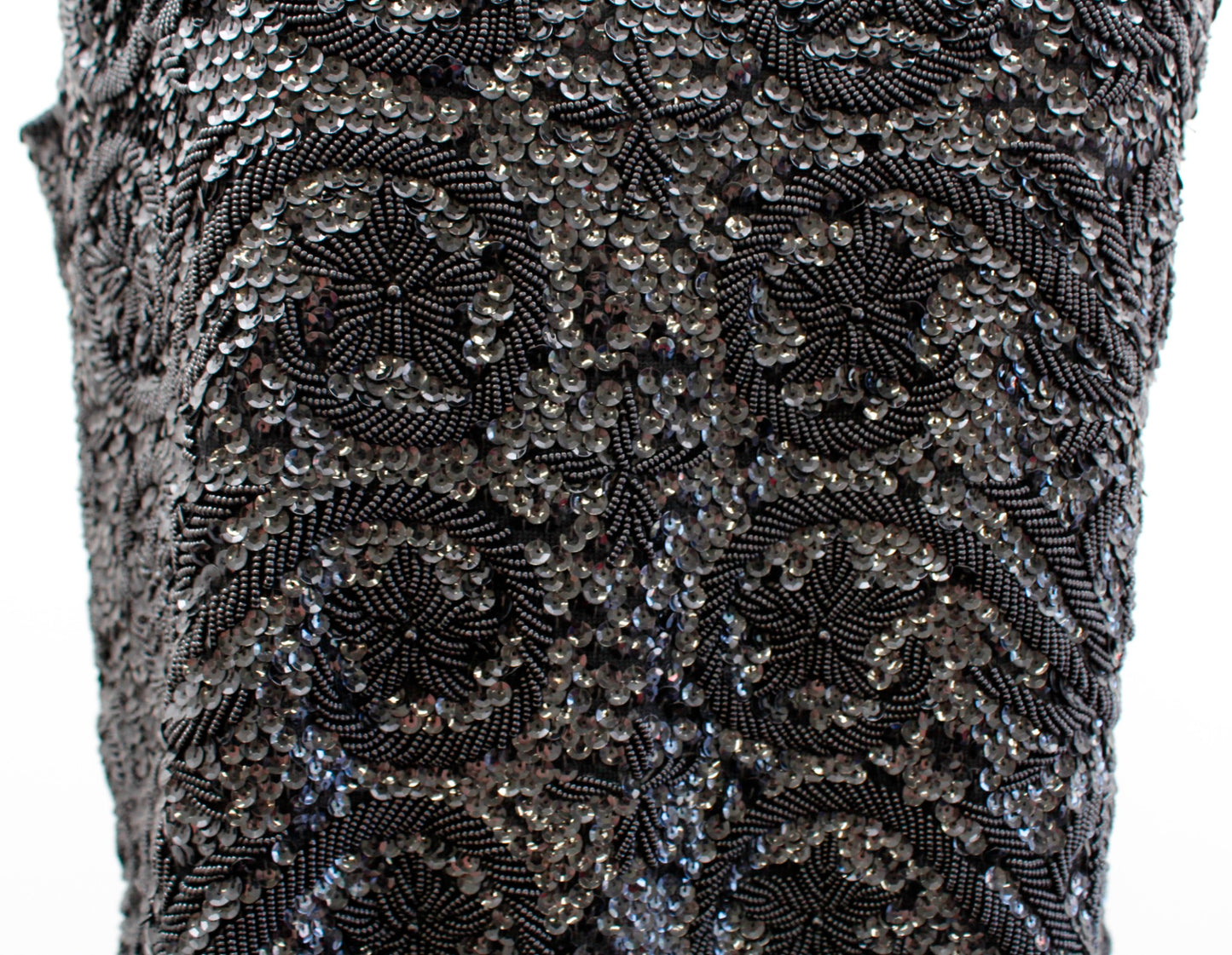 Vtg Regalia Imports Black Swirl Floral Sequin Beaded Evening Top Blouse Size L