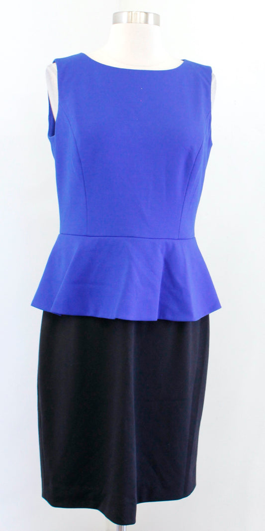 Tahari ASL Levine Blue Black Color Block Peplum Sheath Dress Size 6 Career