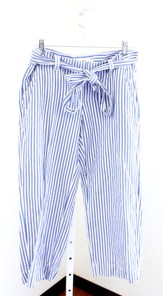 Vineyard Vines Catamaran Blue White Linen Striped Loose Leg Ankle Pants Size 6