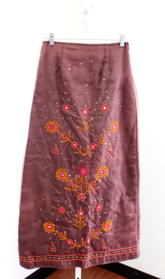 NWT Sleeping on Snow Anthropologie Wine Embroidered Mirror Maxi Skirt Peasant 4