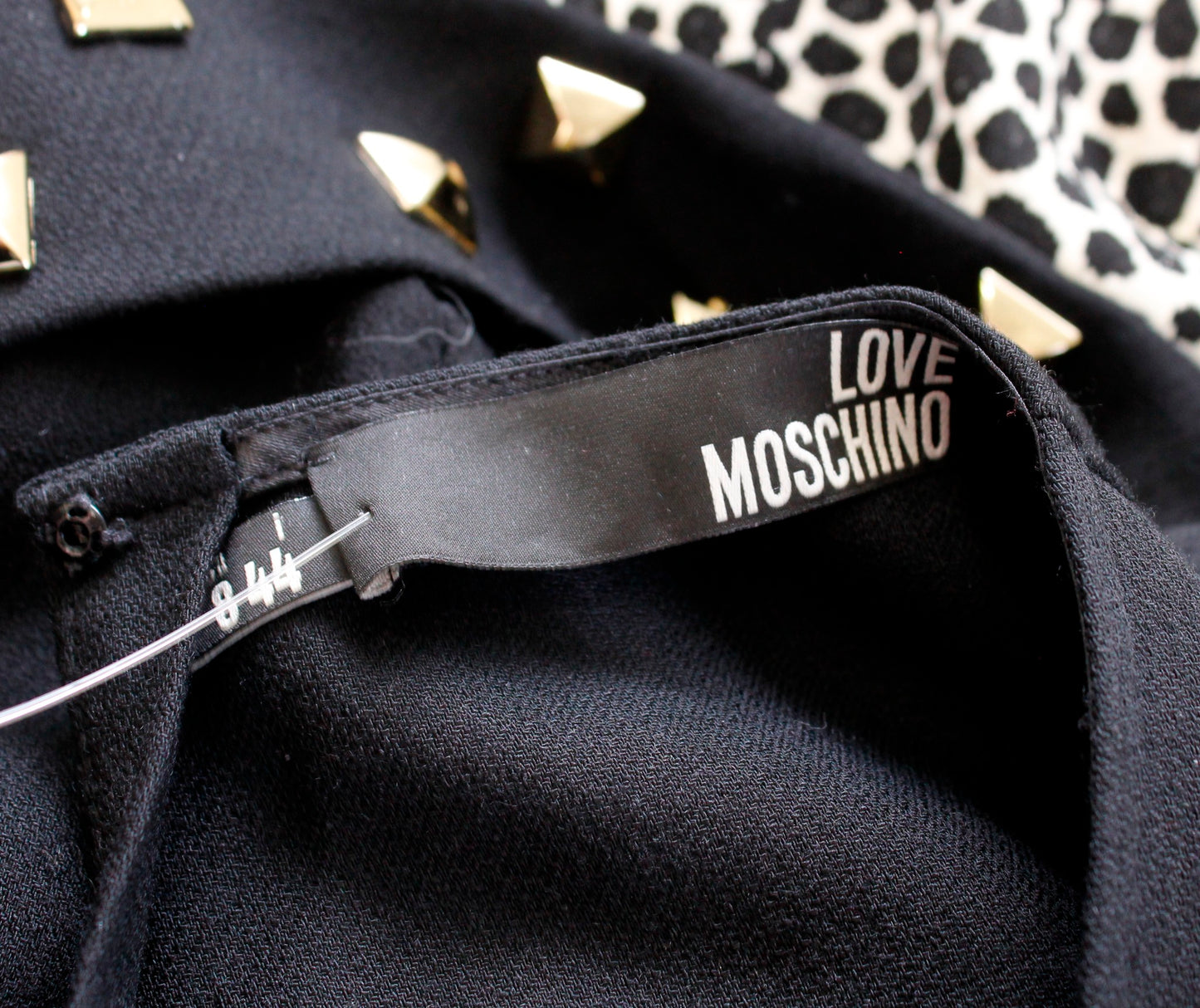 Love Moschino Black Gold Studded Bow Belt Short Sleeve Dress Wool Size US 8