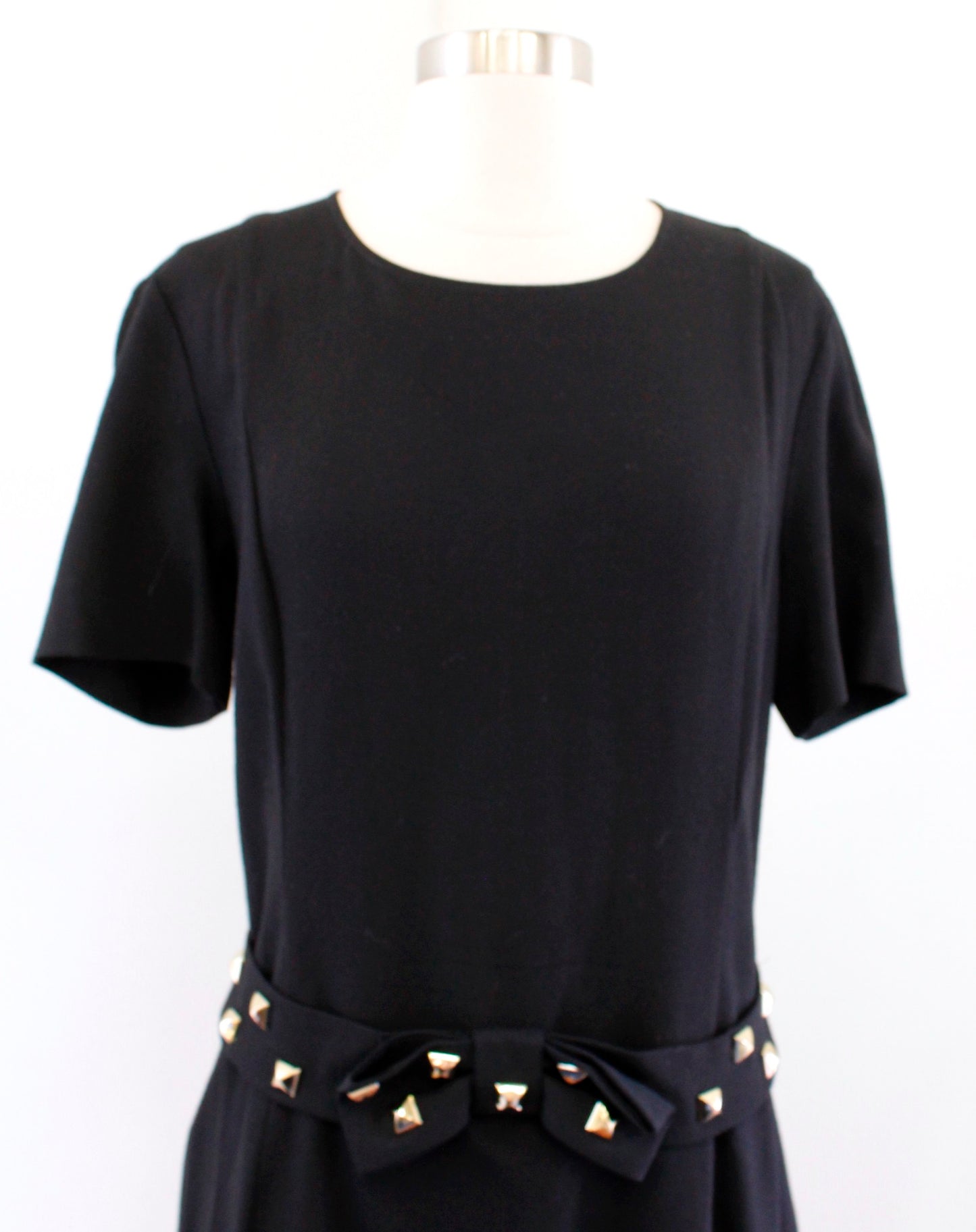 Love Moschino Black Gold Studded Bow Belt Short Sleeve Dress Wool Size US 8