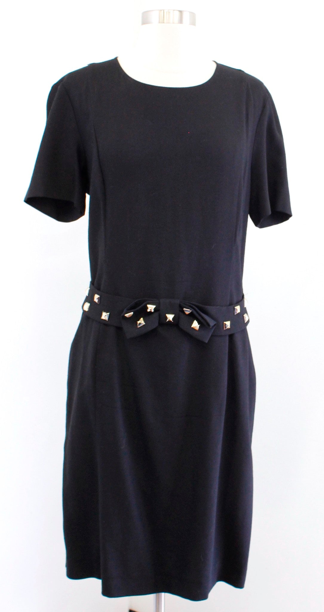 Love Moschino Black Gold Studded Bow Belt Short Sleeve Dress Wool Size US 8