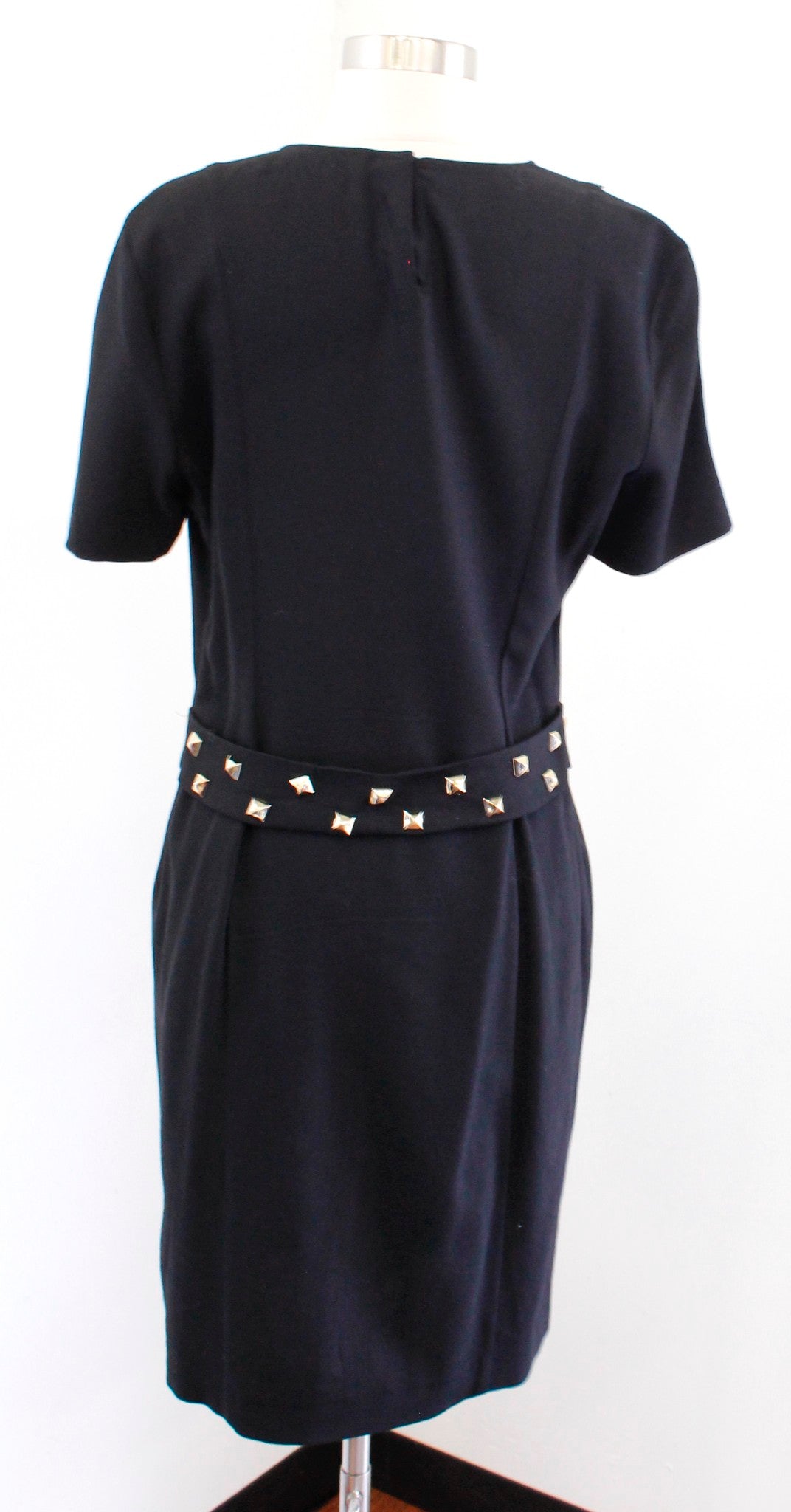 Love Moschino Black Gold Studded Bow Belt Short Sleeve Dress Wool Size US 8