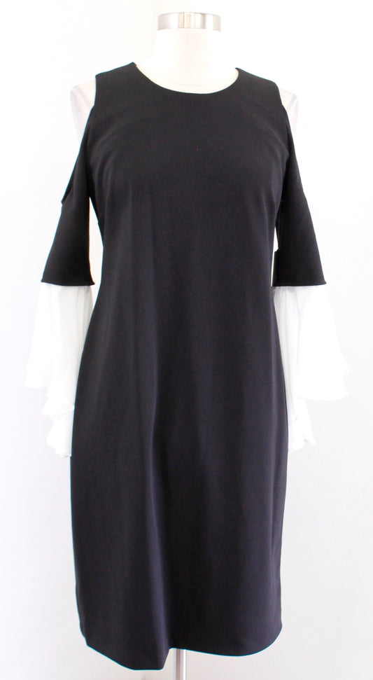 NWT Vince Camuto Black Cold Shoulder White Bell Sleeve Dress Size S Cocktail