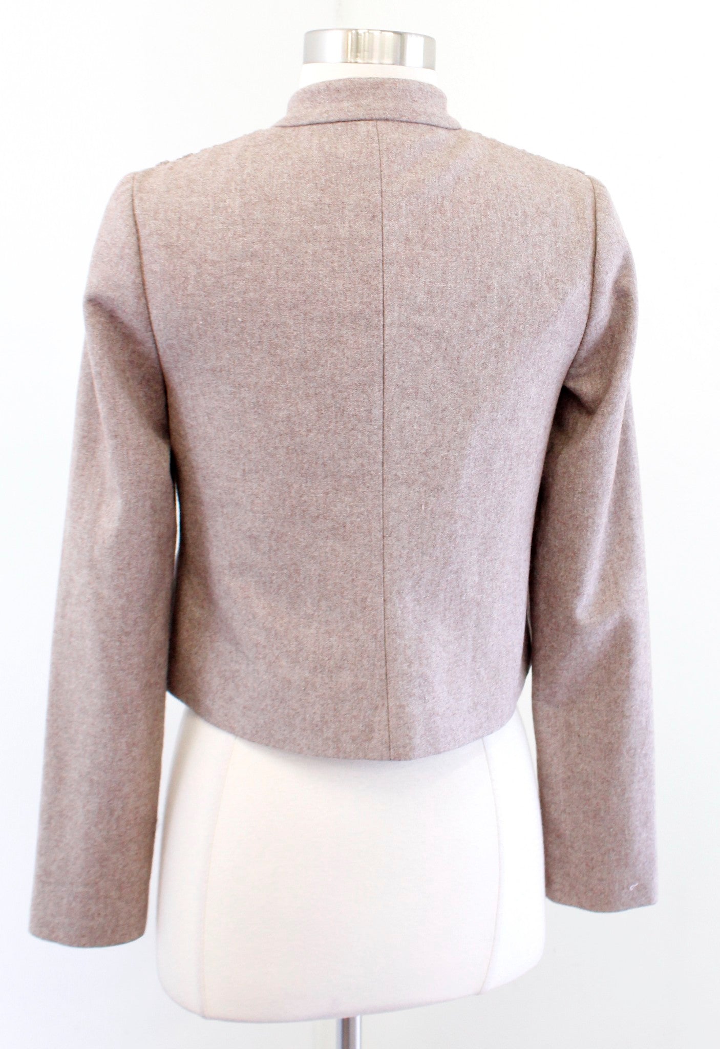 Tabitha Anthropologie As You Please Ruffle Pleated Cropped Wool Jacket Sz 0 Tan