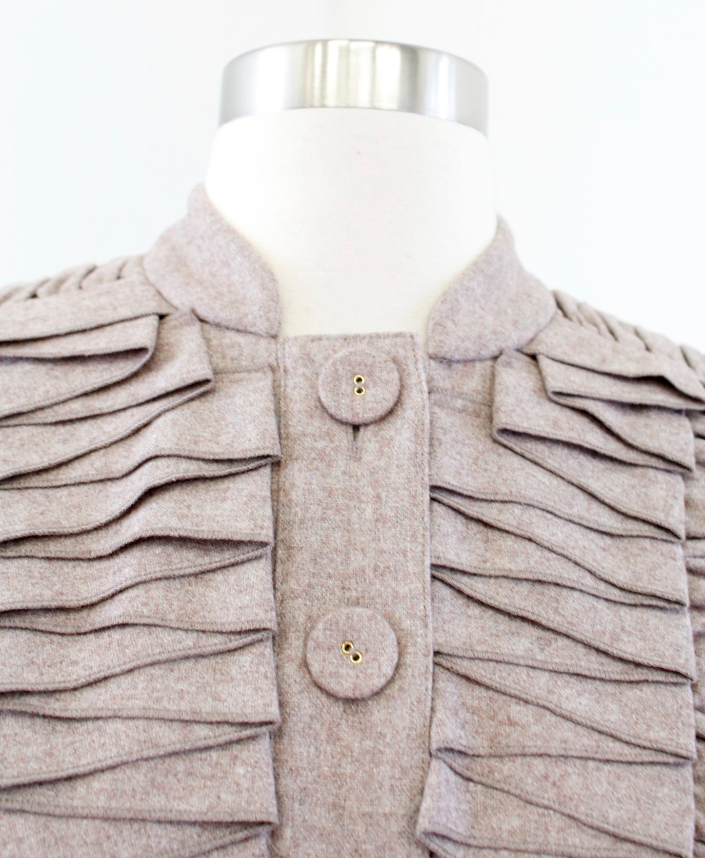 Tabitha Anthropologie As You Please Ruffle Pleated Cropped Wool Jacket Sz 0 Tan