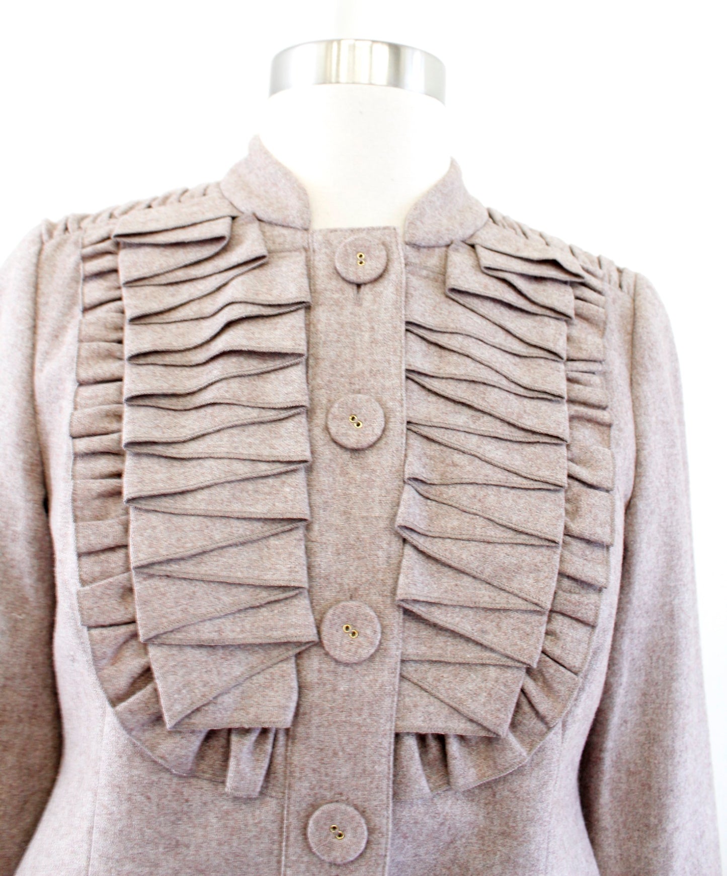 Tabitha Anthropologie As You Please Ruffle Pleated Cropped Wool Jacket Sz 0 Tan
