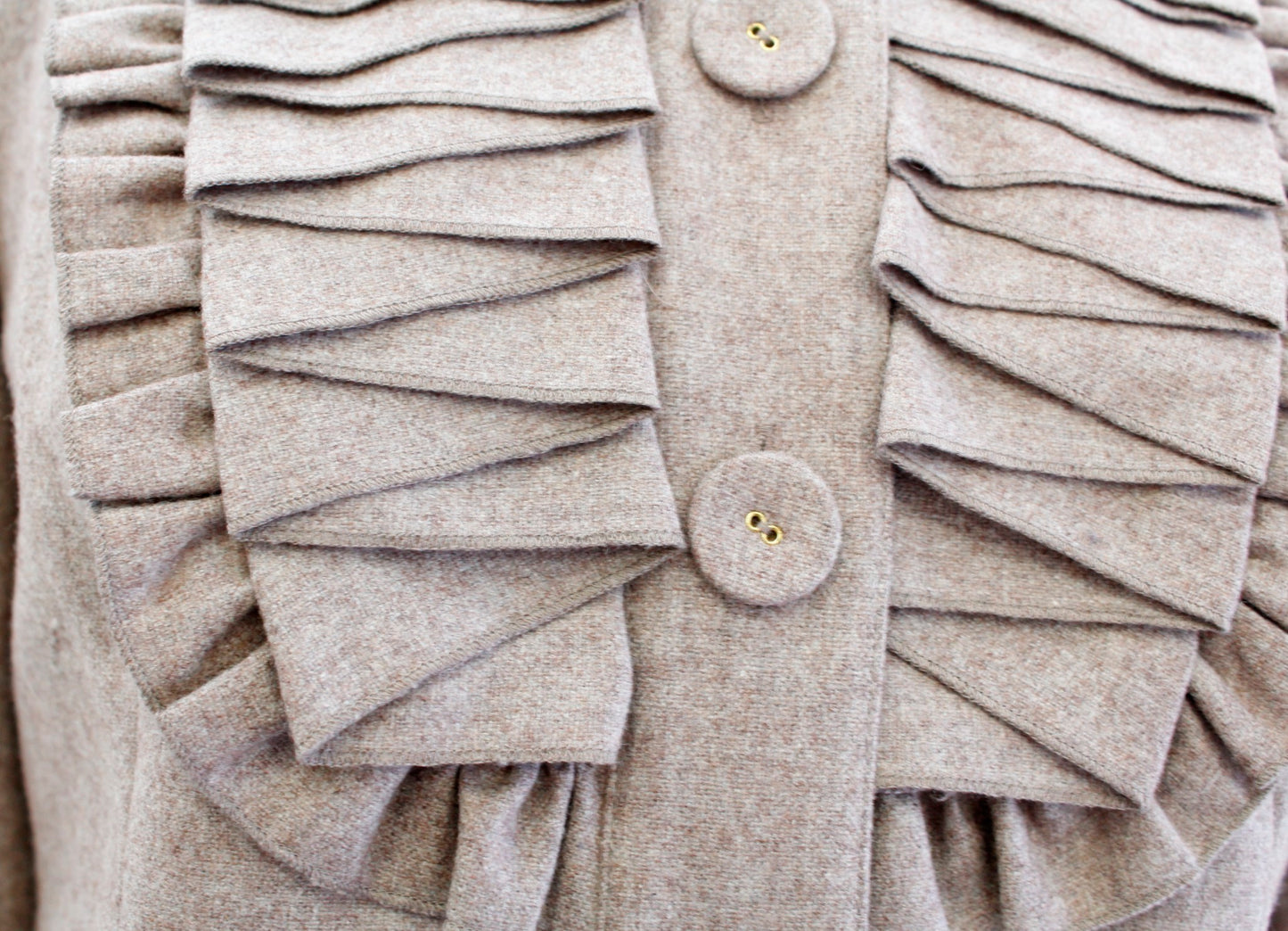 Tabitha Anthropologie As You Please Ruffle Pleated Cropped Wool Jacket Sz 0 Tan