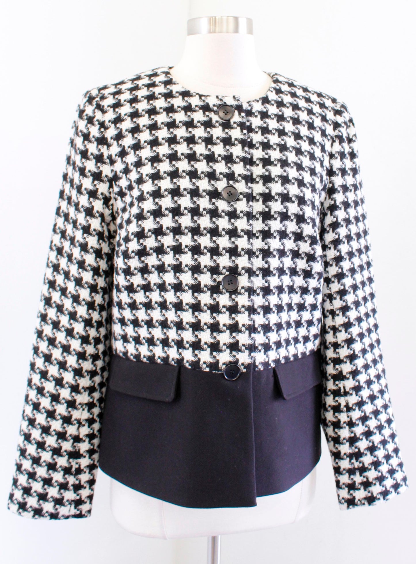 NWT $189 Talbots Black White Color Block Houndstooth Tweed Blazer Jacket Size 12