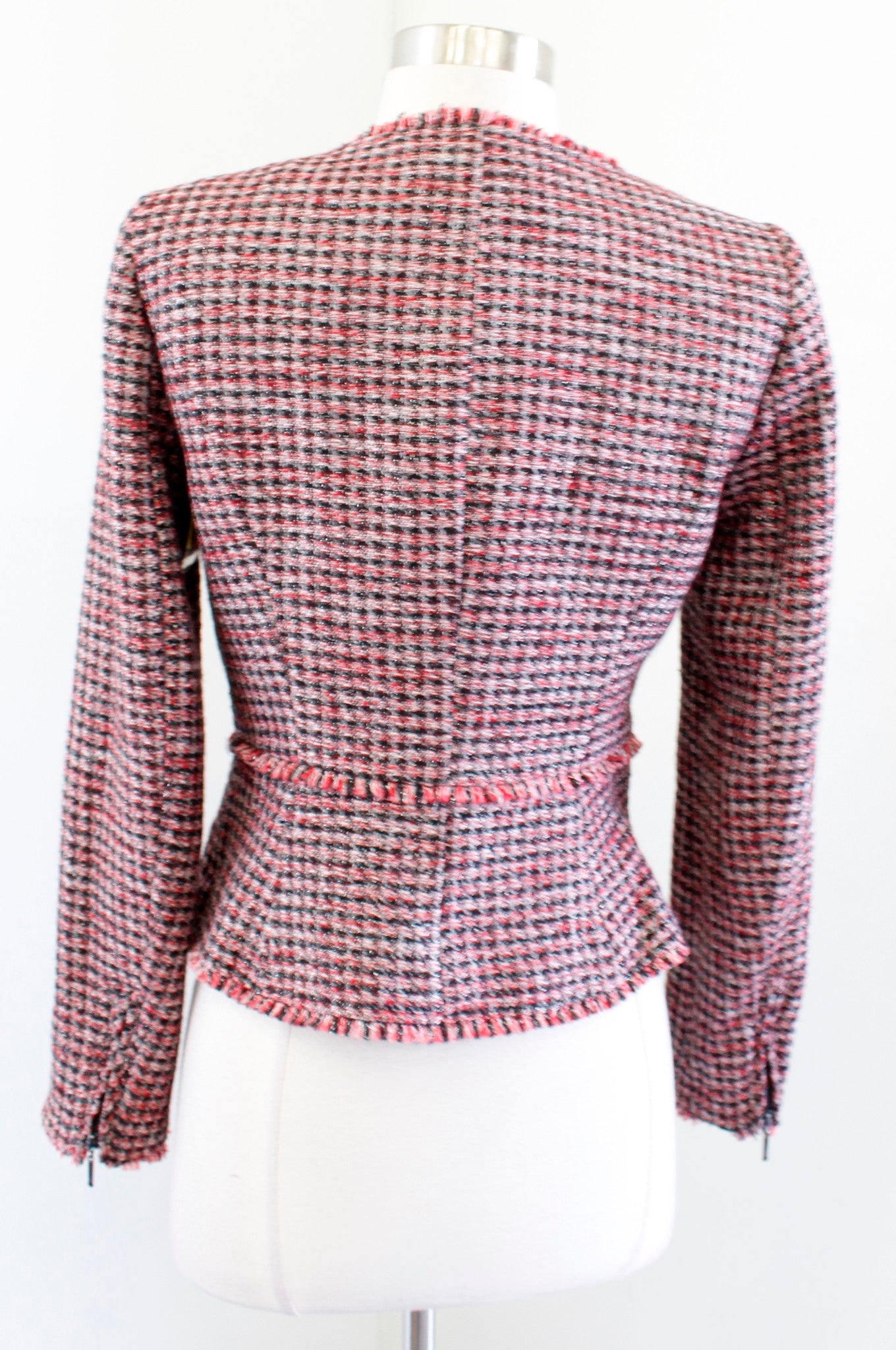 NWT $160 White House Black Market Red Metallic Tweed Moto Blazer Jacket Size 0