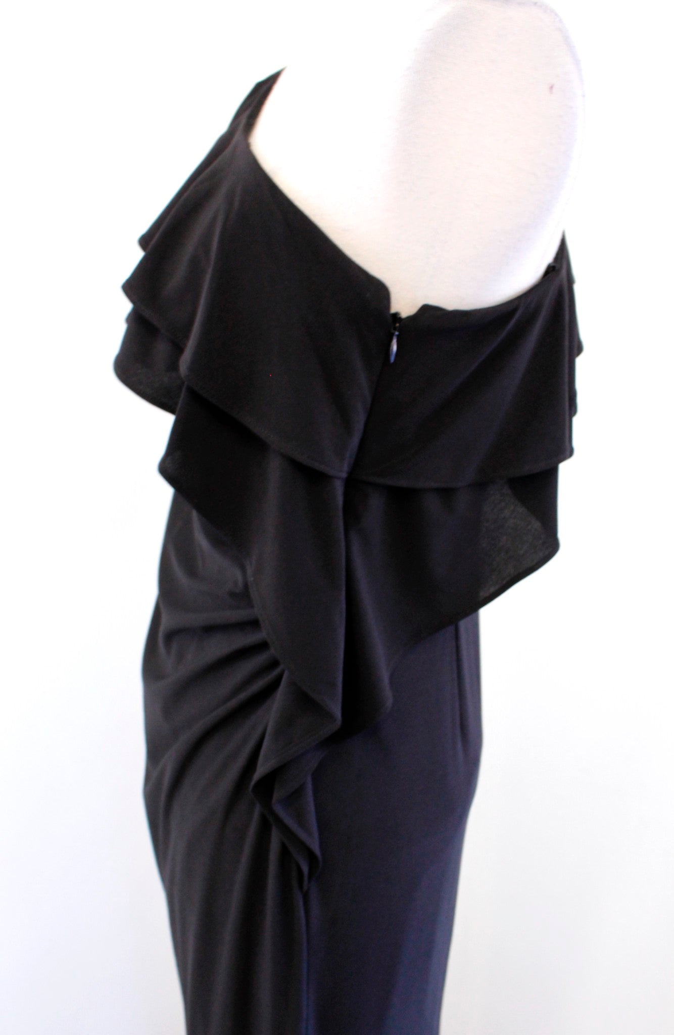 NWT Adrianna Papell Black One Shoulder Ruffle Ruched Evening Dress Formal Size 6