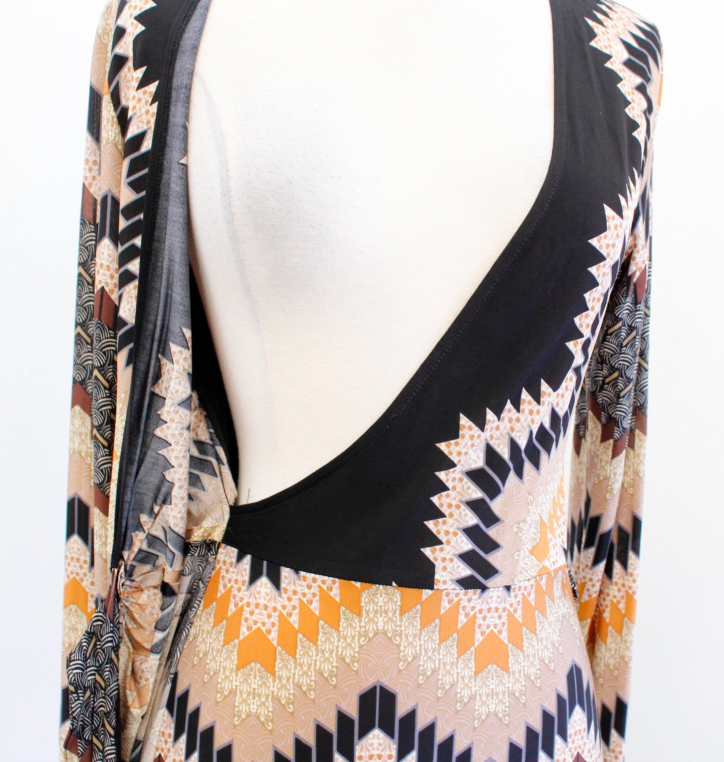 Cache Black Multi Color Geometric Chevron Print Jersey Wrap Dress Size S