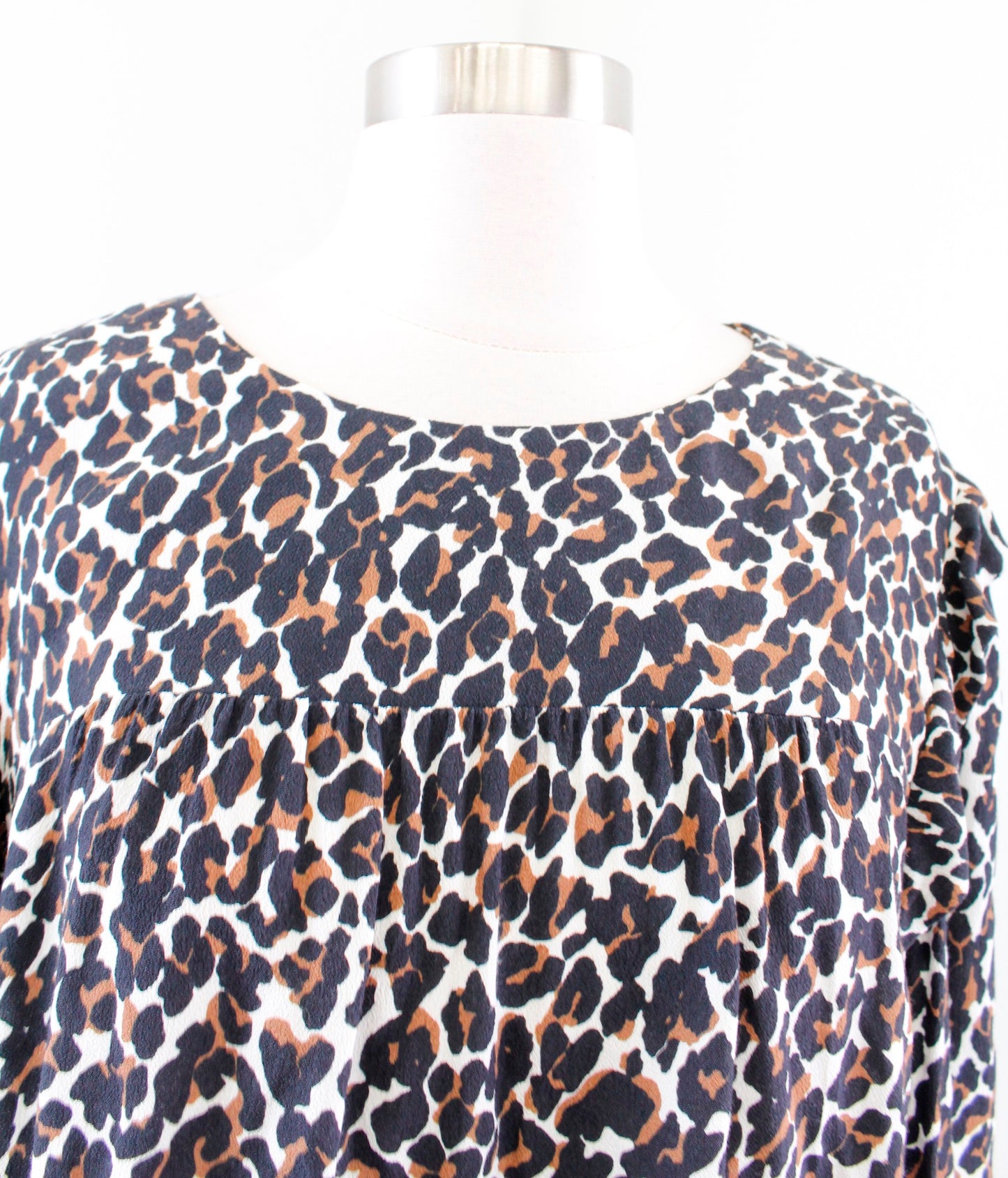 Rebecca Minkoff Leopard Print Ruffle Smocked Cuff Top Blouse Size M Brown Black