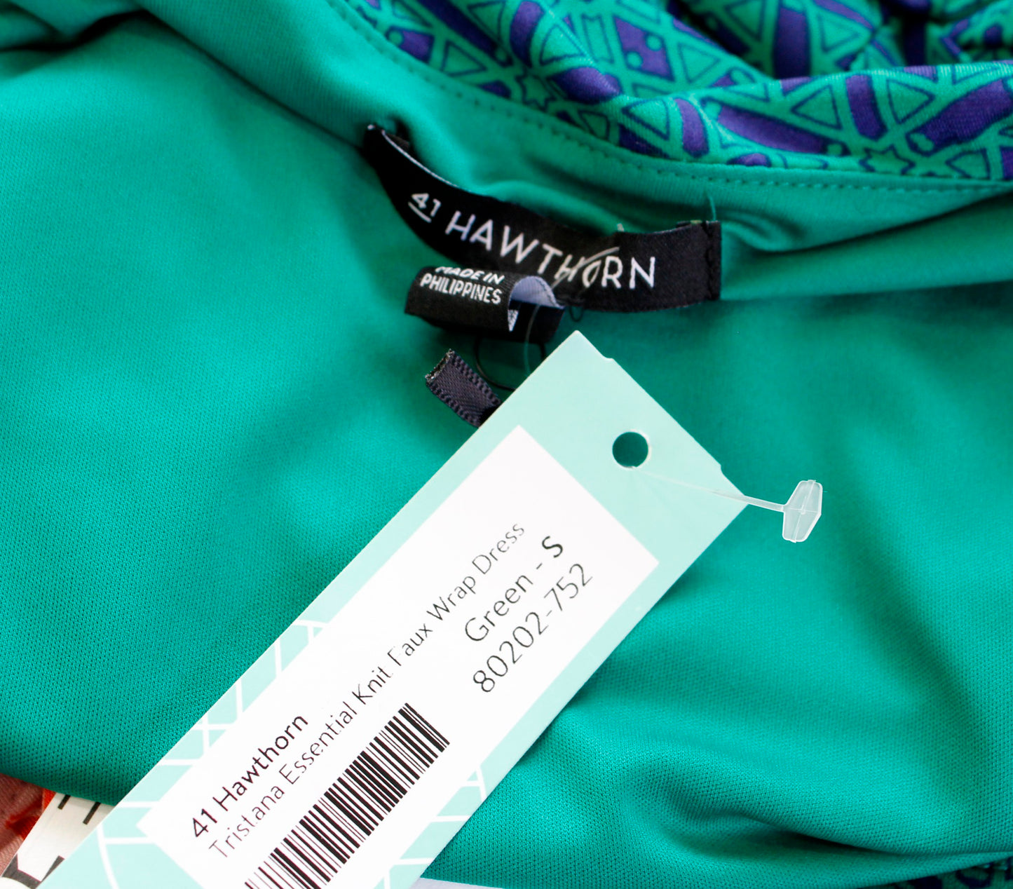 NWT 41 Hawthorn Stitch Fix Green Navy Blue Star Geometric Faux Wrap Dress Sz S