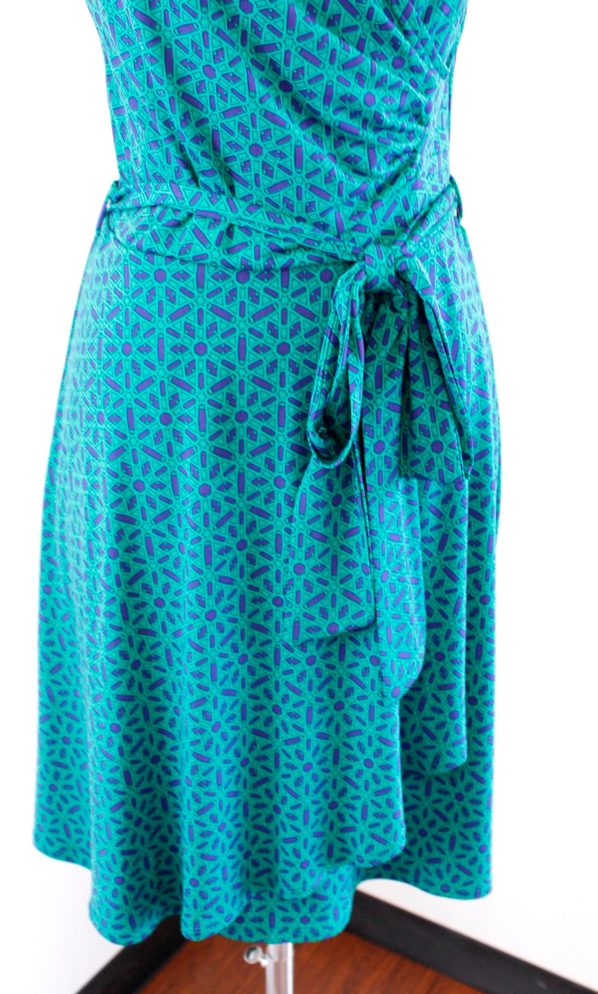 NWT 41 Hawthorn Stitch Fix Green Navy Blue Star Geometric Faux Wrap Dress Sz S
