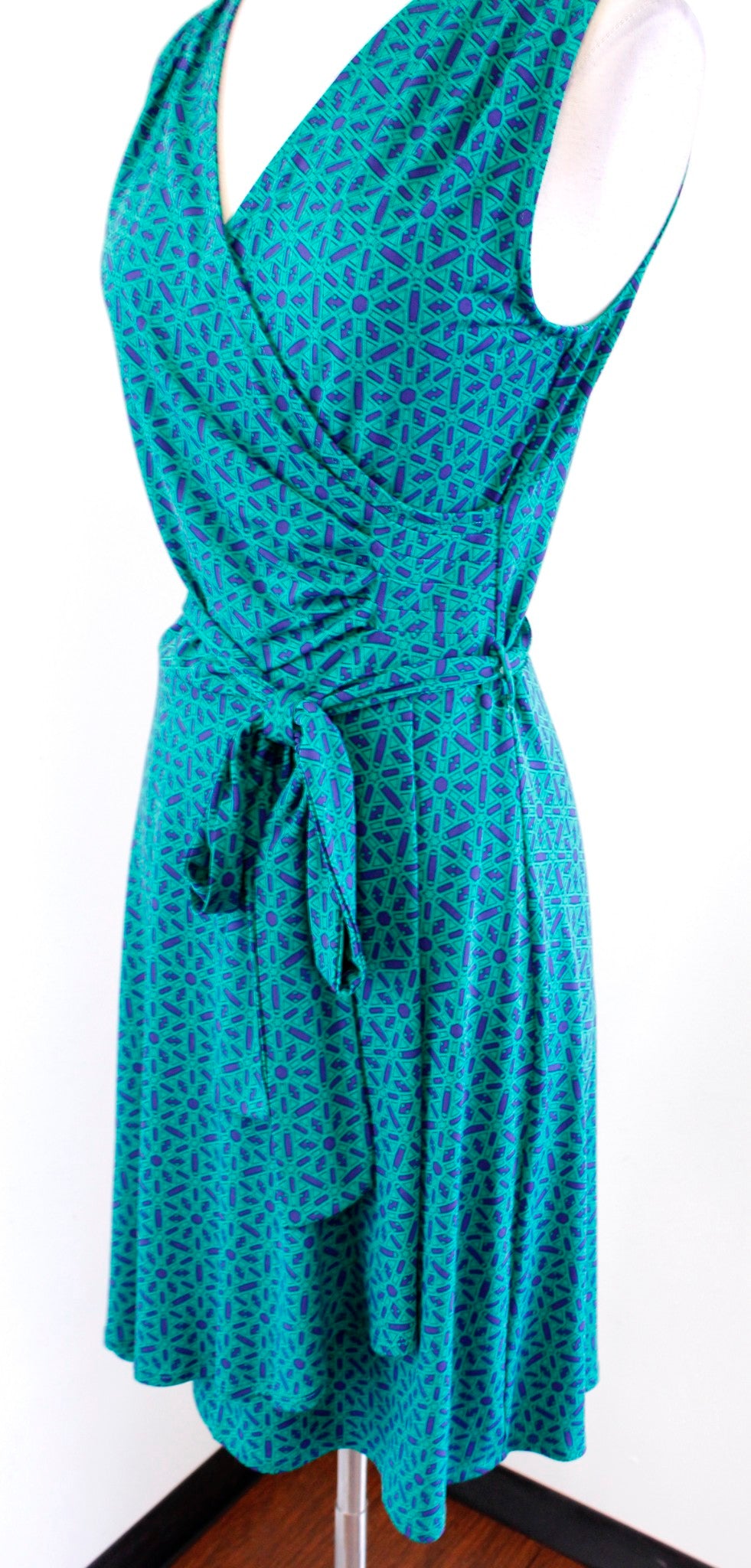 NWT 41 Hawthorn Stitch Fix Green Navy Blue Star Geometric Faux Wrap Dress Sz S