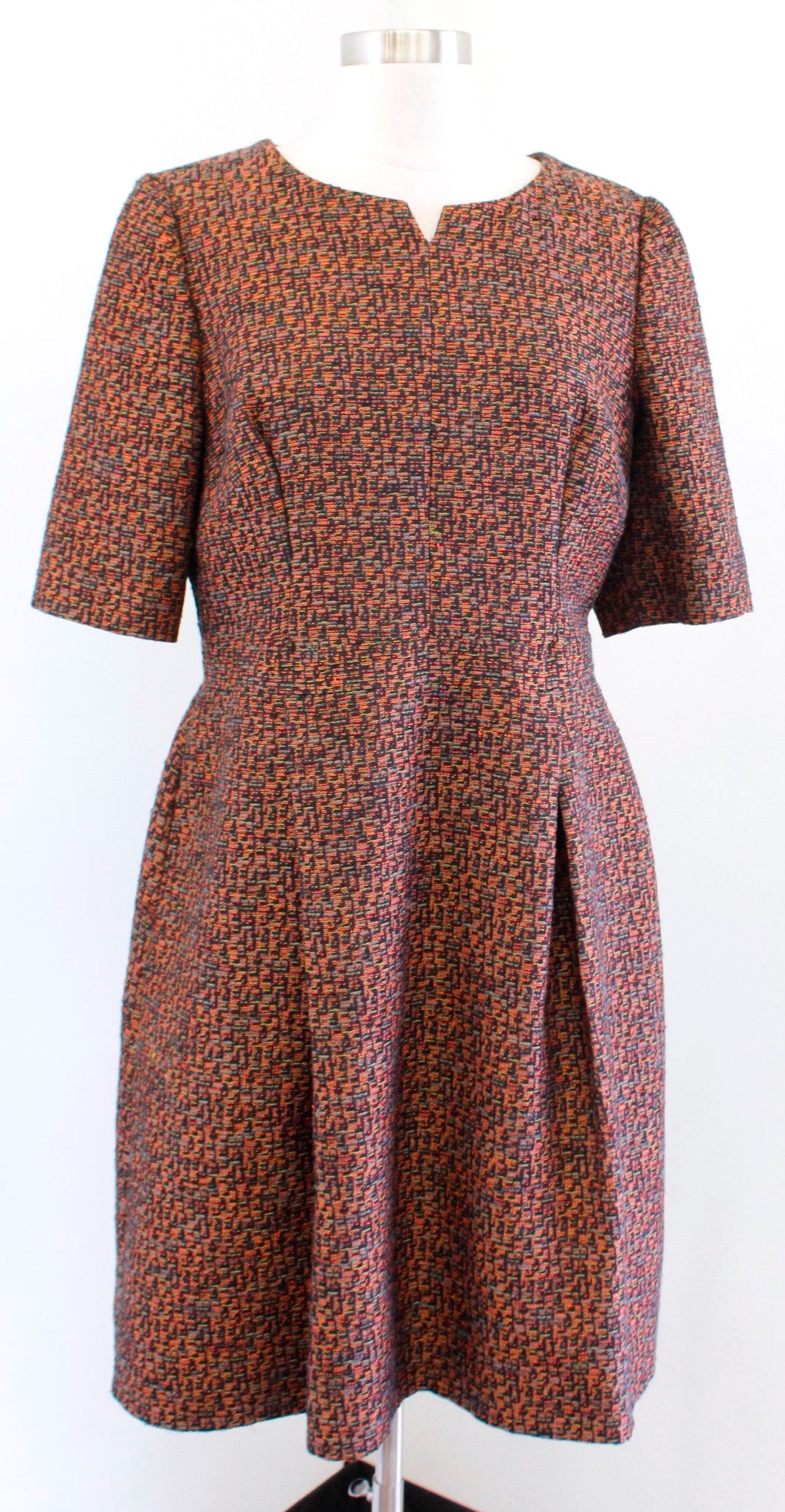 Boden Dorchester Tweed Pleated Fit and Flare Dress Size Us 12R 12 Black Orange