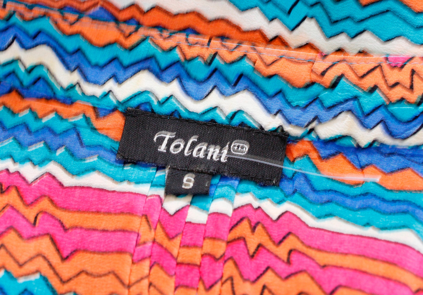 Tolani Anthropologie Colorful Floral Striped V Neck Silk Top Blouse Size S Blue Short Sleeve