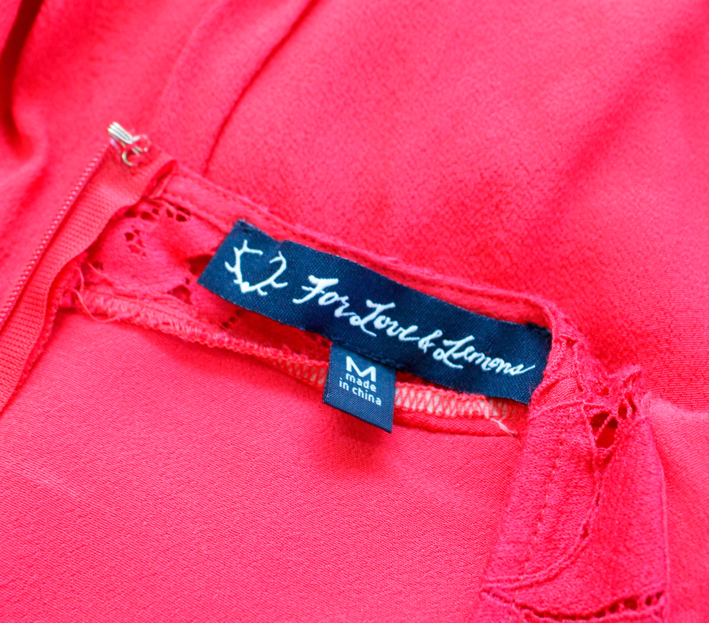 For Love and Lemons Red Floral Embroidered Lace Sleeve Top Blouse Size M Black Long Sleeve