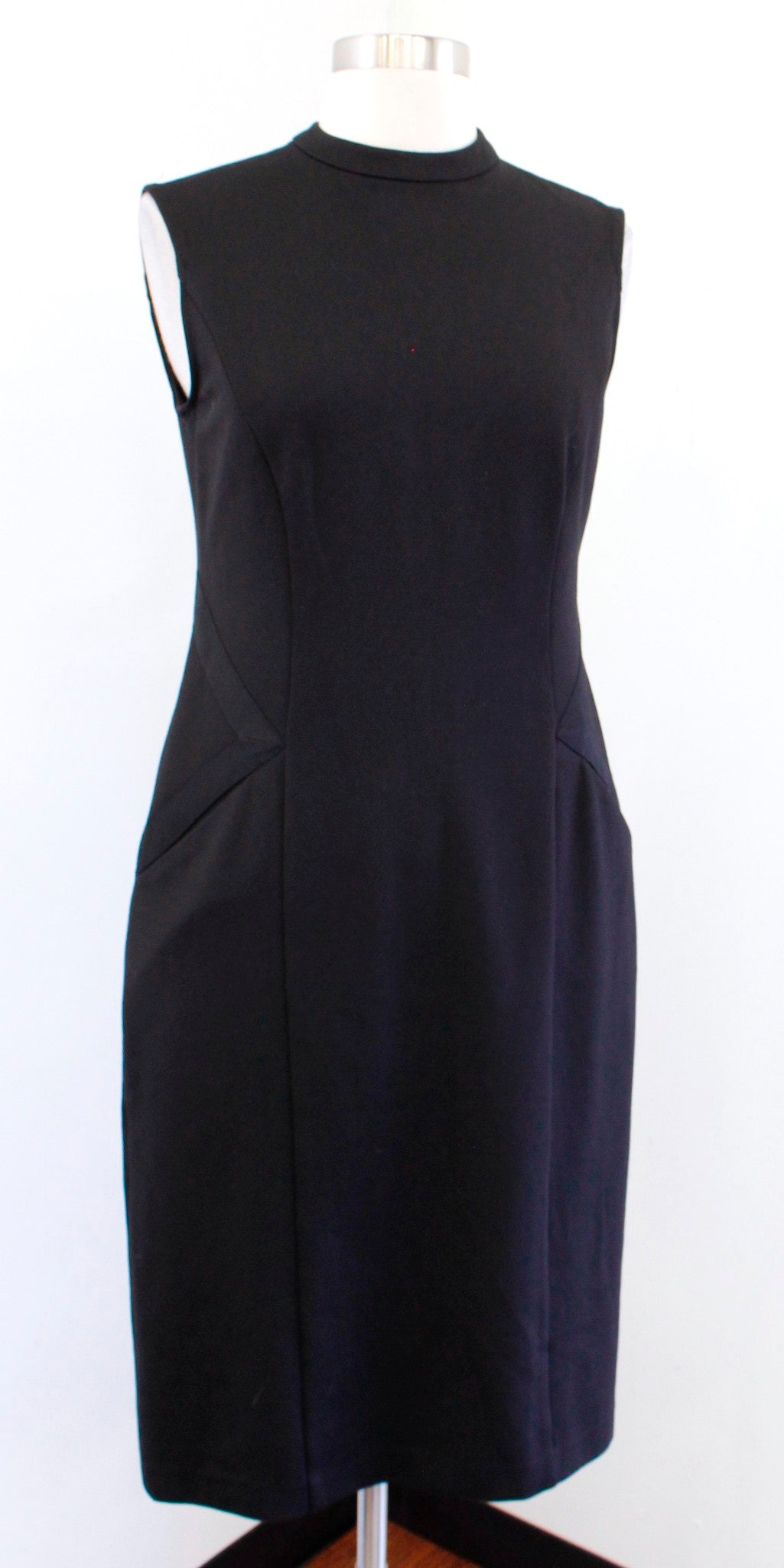 Brooks Brothers Solid Black Ponte Knit Mock Neck Sheath Dress Career Office Sz 4
