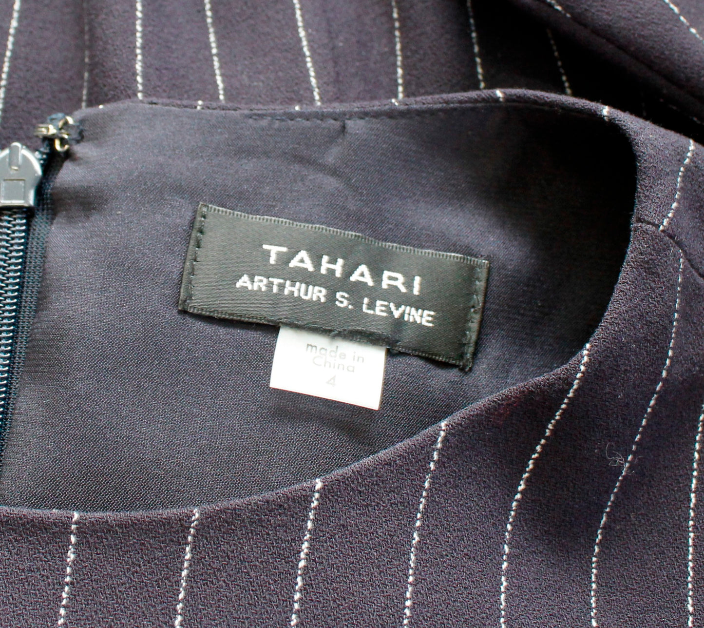 Tahari ASL Levine Navy Blue Pinstripe Flared Bell Sleeve Sheath Dress Size 4