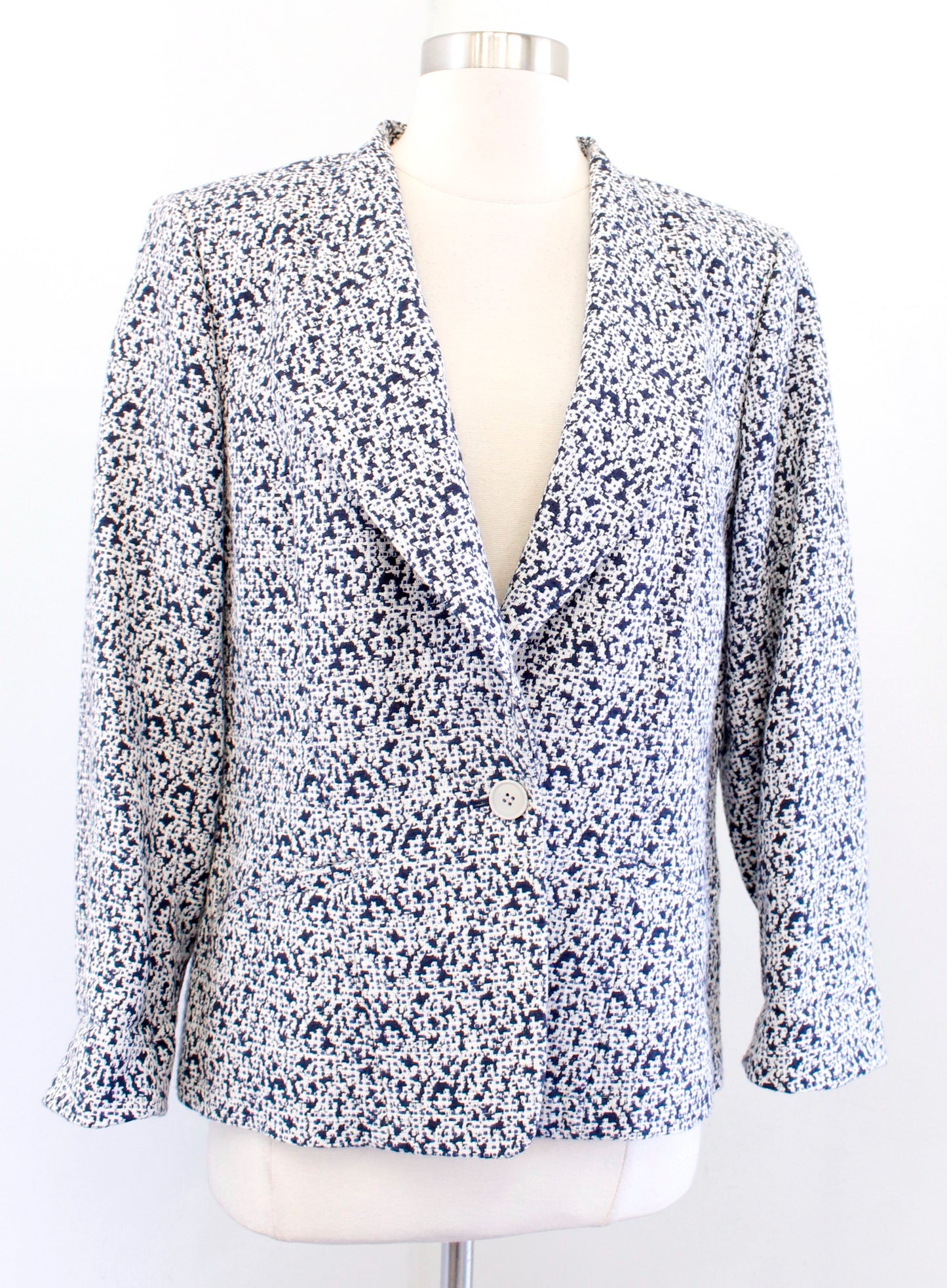 Lafayette 148 New York Coraline Blue Textured Blazer Jacket Size 14 One Button