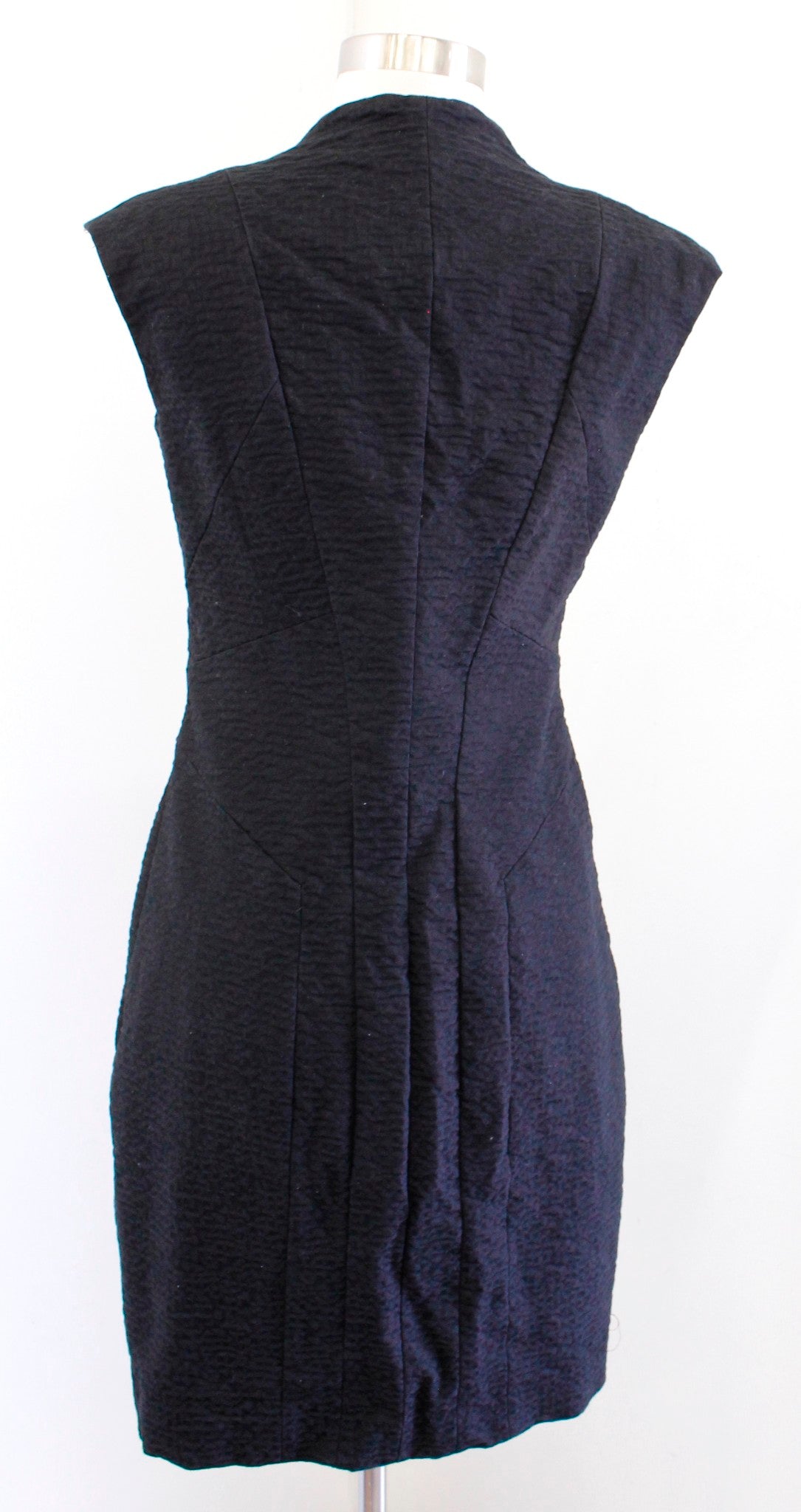 Lafayette 148 New York Black Crinkle Textured Zip Front Sheath Dress Size 2